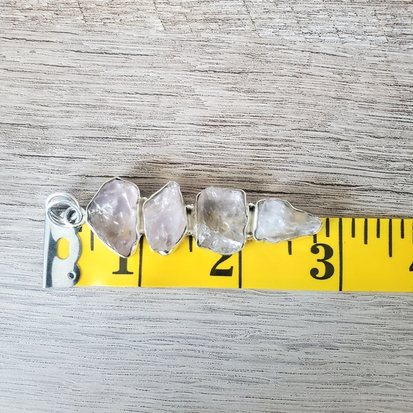 Natural Rough Rose Quartz Gemstones Set in 925 Sterling Silver Pendant, NWT - Picture 13 of 16